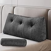 Z-hom Headboard Pillow, Wedge Backrest Cushion, Twin Size,ONE Roll Pillow | Grey Triangular Backrest Cushion Equipped&amp;Matching Roll Pillow,Ideal for Reading,Sitting Up in Bed&amp;Filling Headboard Gaps