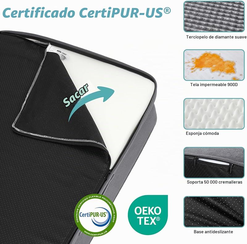 Cama Ortopédica Extra Grande para Cães, XL 112x81x18cm Cinzento
