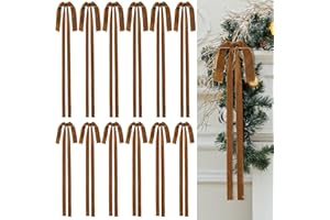 Wironlst 12Pcs Velvet Christmas Bows Large Vintage Velvet Bows for Christmas Tree, Garland Staircase Wreaths Holiday Xmas Decorations (Brown)