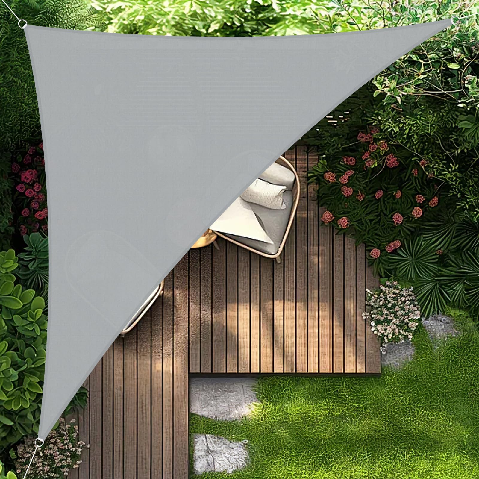 HENG FENG Sun Shade Sail Triangle 3x3x4.25m Waterproof PES Polyester Canopy Awning Sunscreen with 95% UV Block for Outdoor Patio Garden Grey
