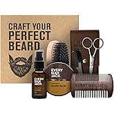 Every Man Jack Beard Grooming Kit for Men - Includes Sandalwood Beard Oil & Beard Balm, Beard Brush, Wooden Dual-sided Comb, Trimming Scissors and Mustache Comb