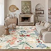 PureCozy Beige Area Rug 8x10 Floral Washable Living Room Kitchen Boho Carpet Non Slip Low Pile Indoor Accent Lightweight Soft Throw Rug for Bedroom Office Dining Room Nursery Farmhouse