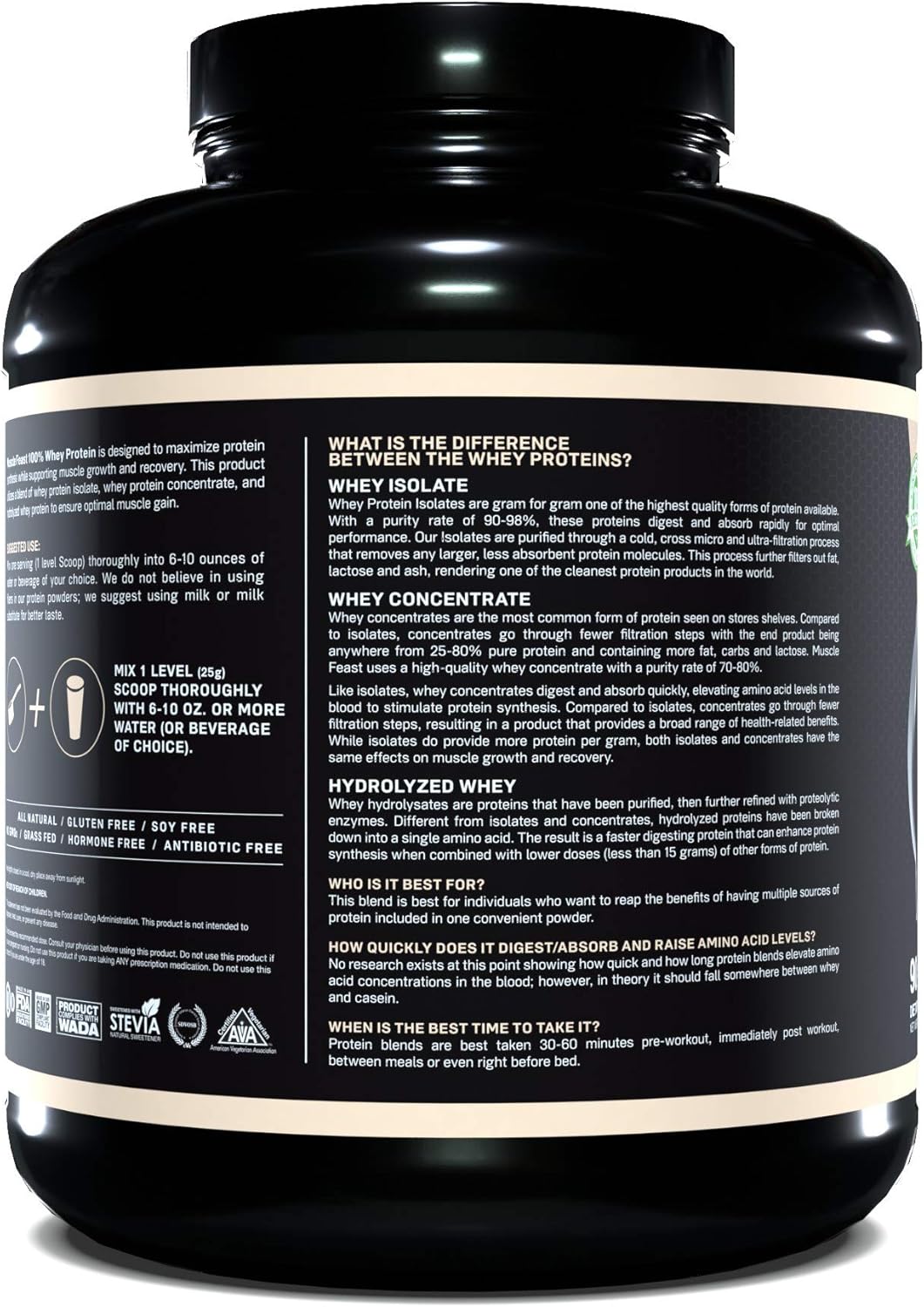 Muscle Feast 100% Whey Protein Powder, Grass Fed & Hormone Free, Blend of Concentrate, Isolate, and Hydrolyzed Whey Protein (5lb, Vanilla): Health & Personal Care
