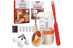 FEXUL Sourdough Starter Kit with 24oz Glass Jar, Recipe Book, Tracking Band, Measuring Spoons, Bread Lame with 5 Blades, Scoring Stencils & Silicone Spatula – Complete Bread Baking Supplies for Home Bakers