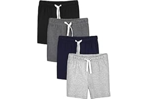 Resinta 4 Pack Boys Cotton Shorts Toddler Boy Pull-on Shorts Boys Summer Casual Shorts Jogger Shorts