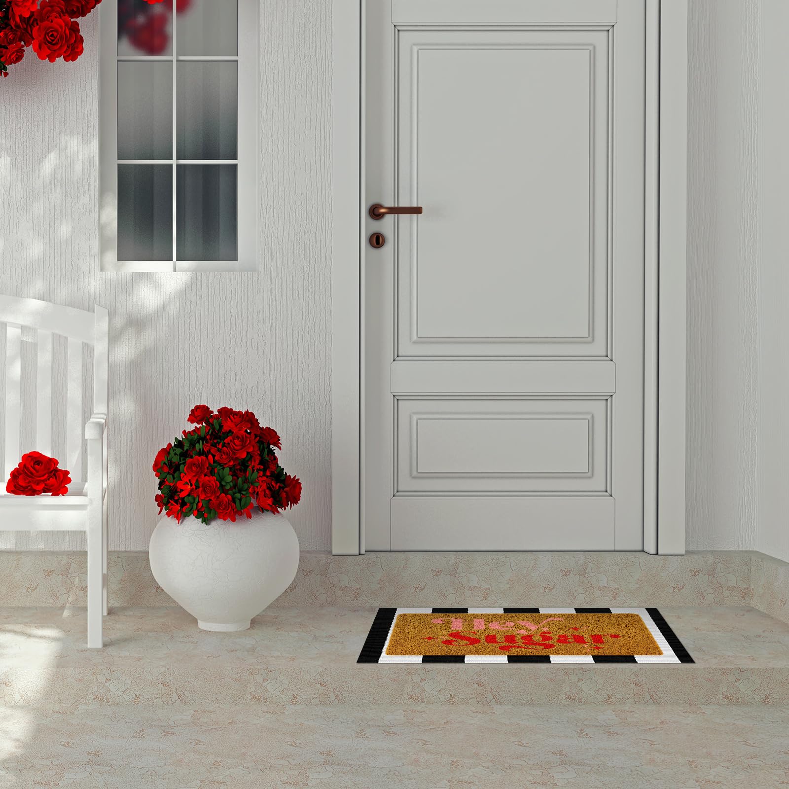 Duraaamo Set of 2 Hey Sugar Doormat Valentine‘s Day Welcome Door Mat Black and White Striped Doormat with Non Slip Rubber Backing Rug for Home Bathroom Kitchen Entrance Front Door - Image 6