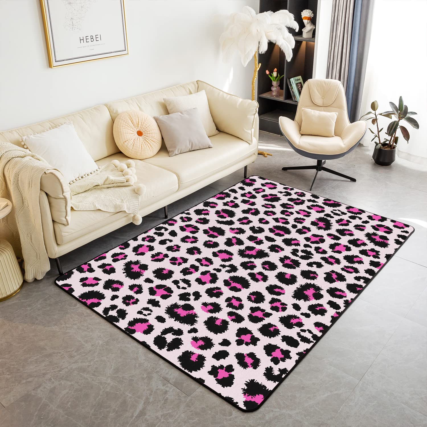 Loussiesd Pink Leopard Print Area Rug Wild Cheetah Area Rug Rugs for Living Room Bedroom Soft Accent Rug Floor Indoor Rug Mats 100 * 150cm