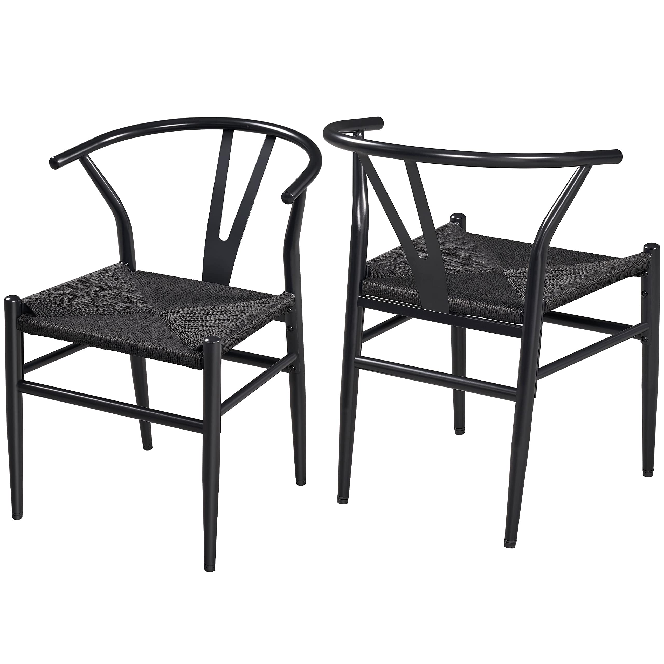 Photo 1 of Yaheetech Weave Arm Chair Set of 2 Weave Modern Chair with Y-Shaped Backrest Mid-Century Metal Dining Chair with Solid Metal Frame, (Full Black, Large)