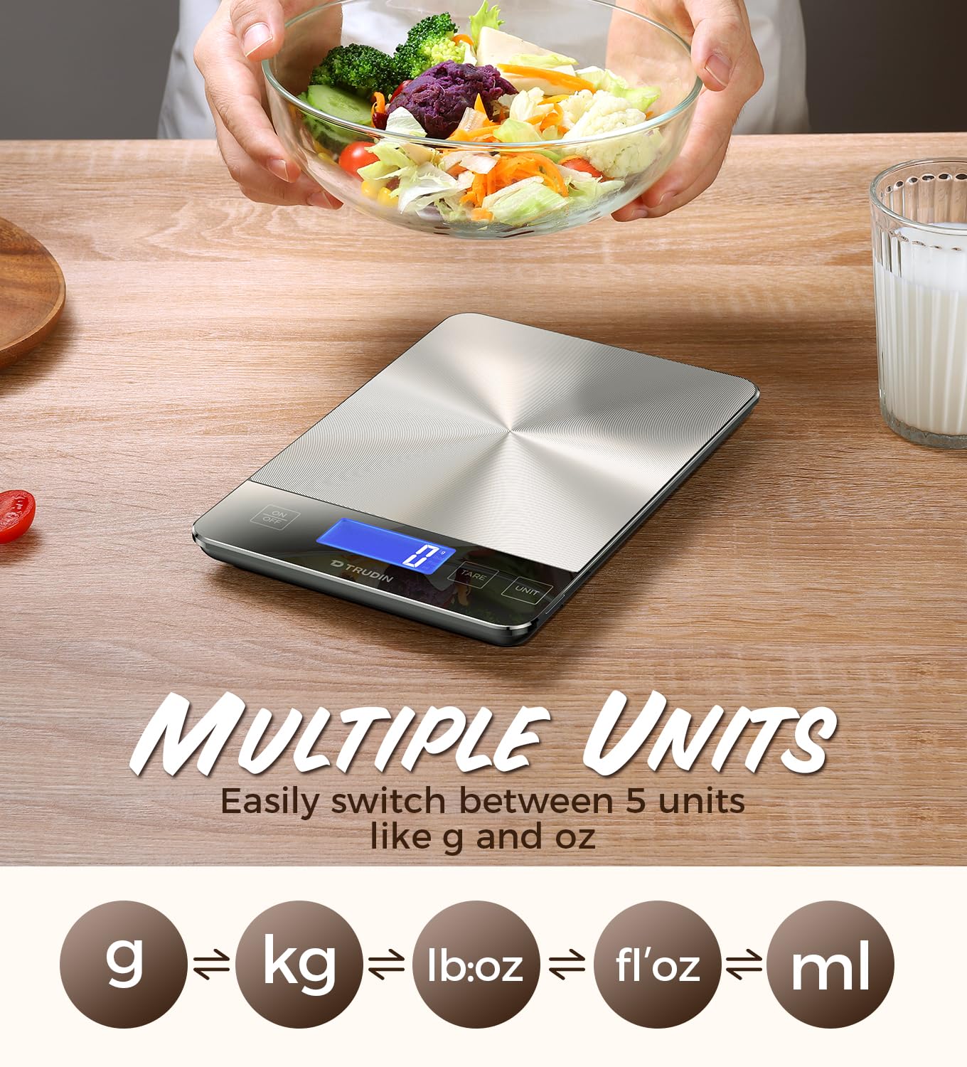 NASA-Grade 33lb Digital Kitchen Scale, Precisely Measures Grams and Ounces for Baking and Cooking,304 Stainless Steel