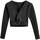 DANSHOW Girls Ballet Wrap Tops Kids Long Sleeve Dance Sweater,Velvet Inner