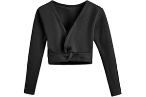 DANSHOW Girls Ballet Wrap Tops Kids Long Sleeve Dance Sweater,Velvet Inner