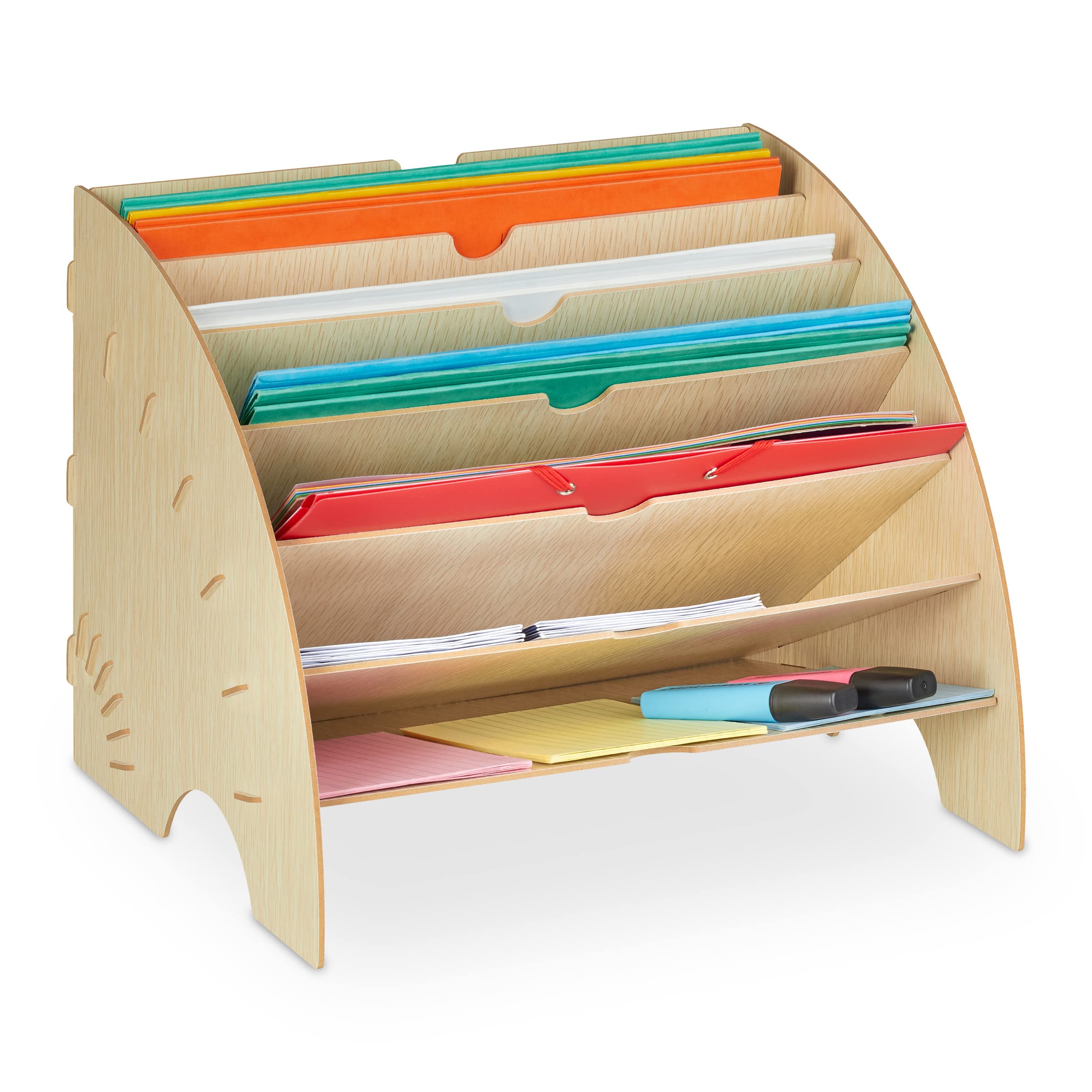 Relaxdays Document Tray, 6 Compartments, DIN A4, HxWxD: 27 x 34 x 27 cm, Office & School, Office Organiser, MDF, Beige