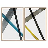 SIGNWIN Framed Wall Art Print Set Intersecting Lines Gray Blue Yellow Colors Geometric Shapes Illustrations Modern Contemporary Dramatic Dark for Living Room, Bedroom, Office - 16