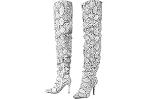 perixir Snakeskin Boots Knee High Boots Women Sexy Stunning and Stylish Exquisite Pointed Toe Fine High Heels Pleated