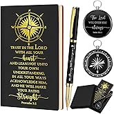 Fuyoooo 4 Pcs Easter Christian Gifts Bulk for Men First Communion Gift Christian Journal Bible Pen Religious Engraved Compass Baptism Gift for Men Dad Church
