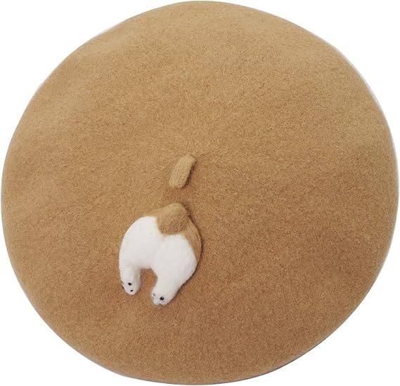 Amazon かわいい 柯基犬のお尻 レディース ウール ベレー帽 手作りウールフェルト 秋冬春 可愛い アクセサリー ベレー帽 通販