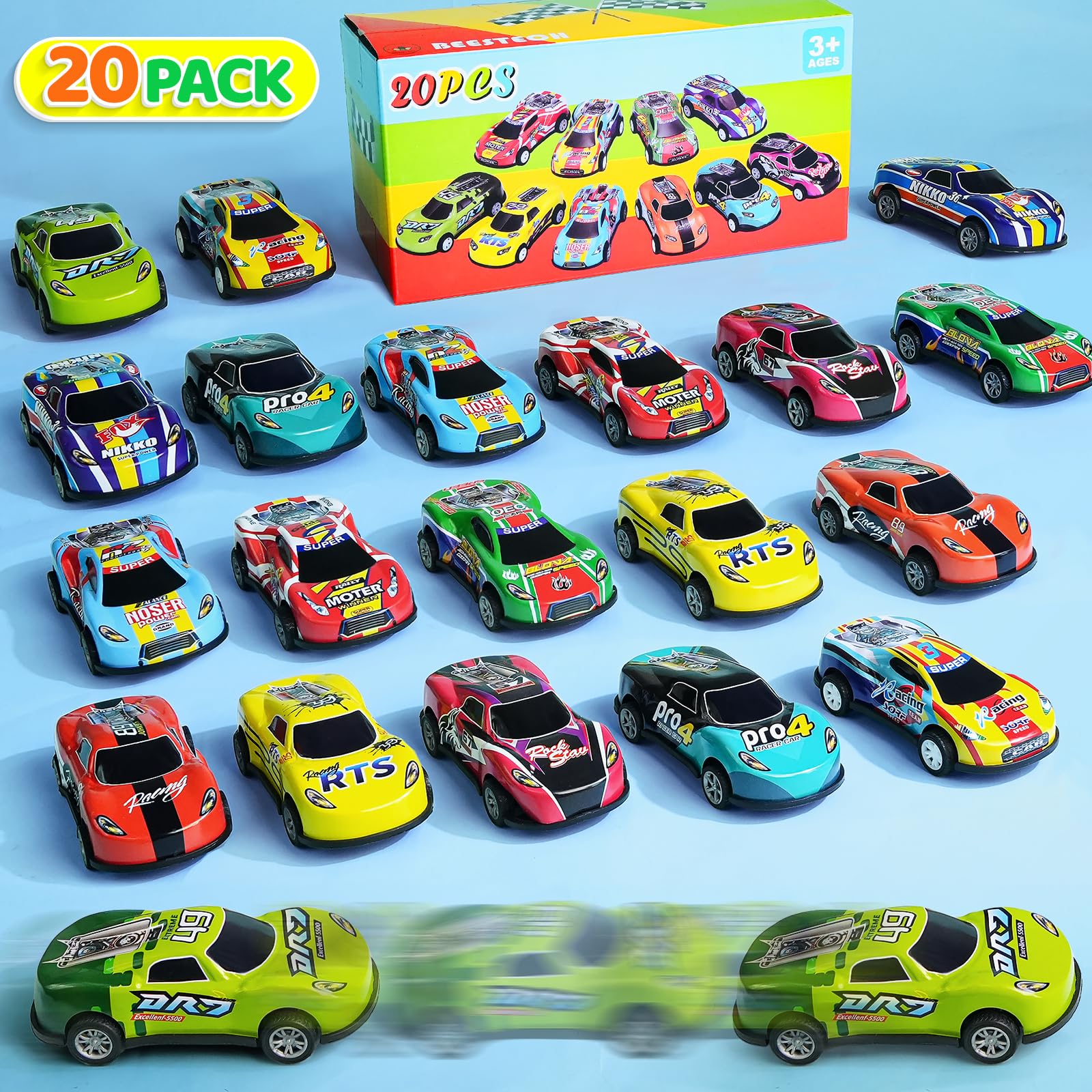 20 Pack 3.4 Inch Metal Pull Back Toy Cars, Toys for Boys Girls Toddlers 3,4,5,6.7 Years Old, Party Favors Cars, Race Cars Vehicles,Goodie Bag Stuffers, Pinata Fillers, Teacher Reward Prizes (20 Pack)