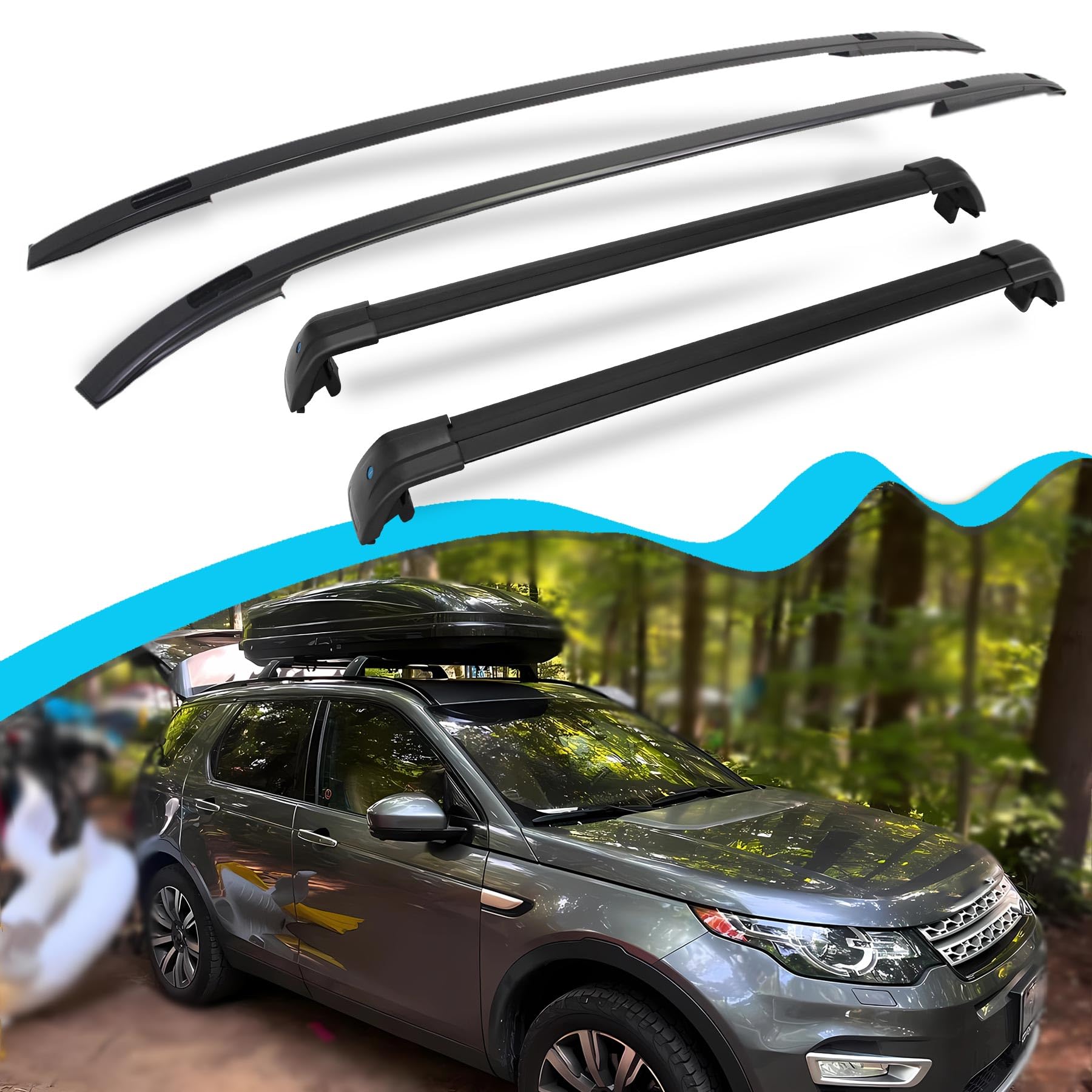 Photo 1 of SNIXWOO Lockable Cross Bars & Roof Rails Fit for LR Discovery Sport, All Black Set of 4 with 2 Roof Racks and 2 Side Rails (2014-2025)