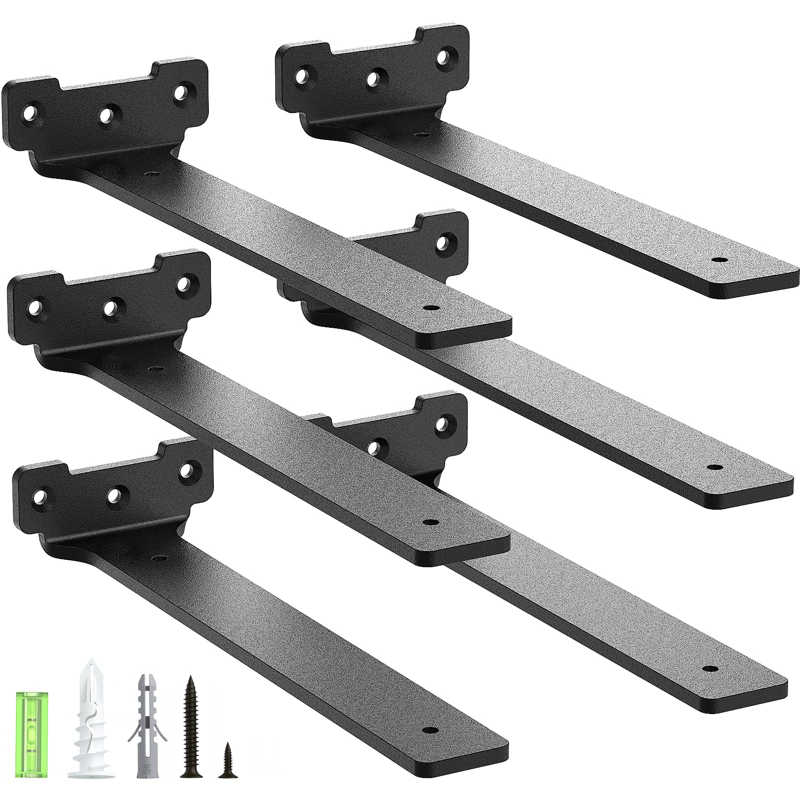 Yeabett Shelf Brackets, 6 Pack Right Angle Floating Shelf Brackets 25cm, 70kg Load Capacity, Black