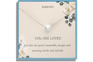 Sereney Single Pearl Neckale as Galentines Day Gifts for Friends, Women S925 Sterling Silver Necklace, Simple Pearl Necklace as Unique Gifts for Women, Women Everyday Pearl Jewlery Gifts Birthday Gift
