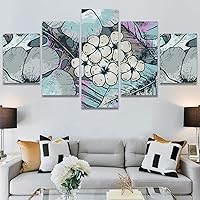 SIGNWIN 5 Panel Canvas Wall Art Modern Art Bouquet Colorful Decorative Elements Floral Multicolor Photography for Home Decorations Ready to Hang - 60