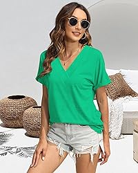 EyMuse Cute Basic Tops t-Shirts Short Sleeve V Neck