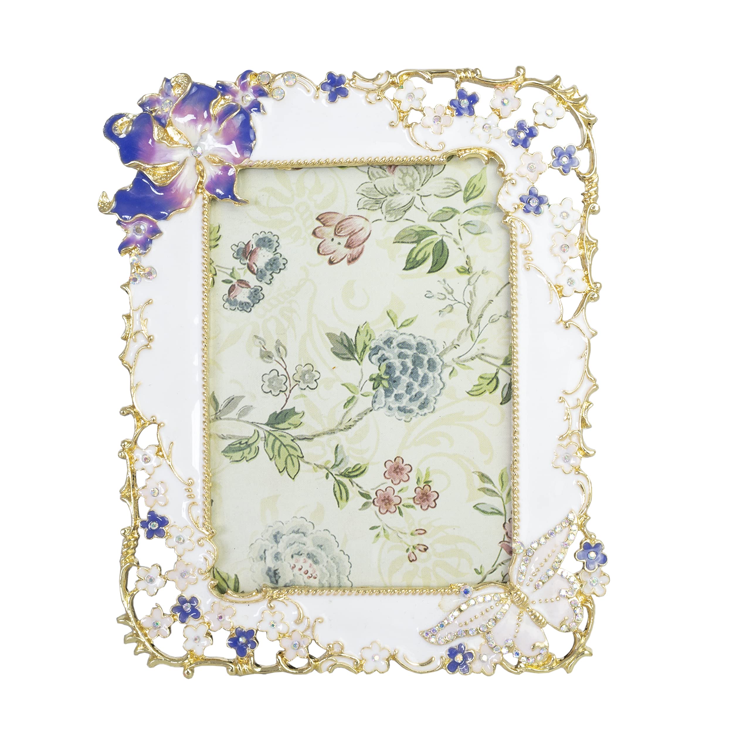 Tricune Floral Picture Frame 3.5x5, Vintage Photo Frame Made of Metal and High Definition Glass for Table Top Display, Home Decor