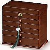 Artisticbox Jewelry Boxes and Organizers - Large Wooden Lockable Cabinet with Key, 8-Layer dresser top jewelry organizer, Vintage Jewelry box for Women and Men GiftIdea