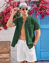 COOFANDY Linen Shirts for Men Short Sleeve Cuban