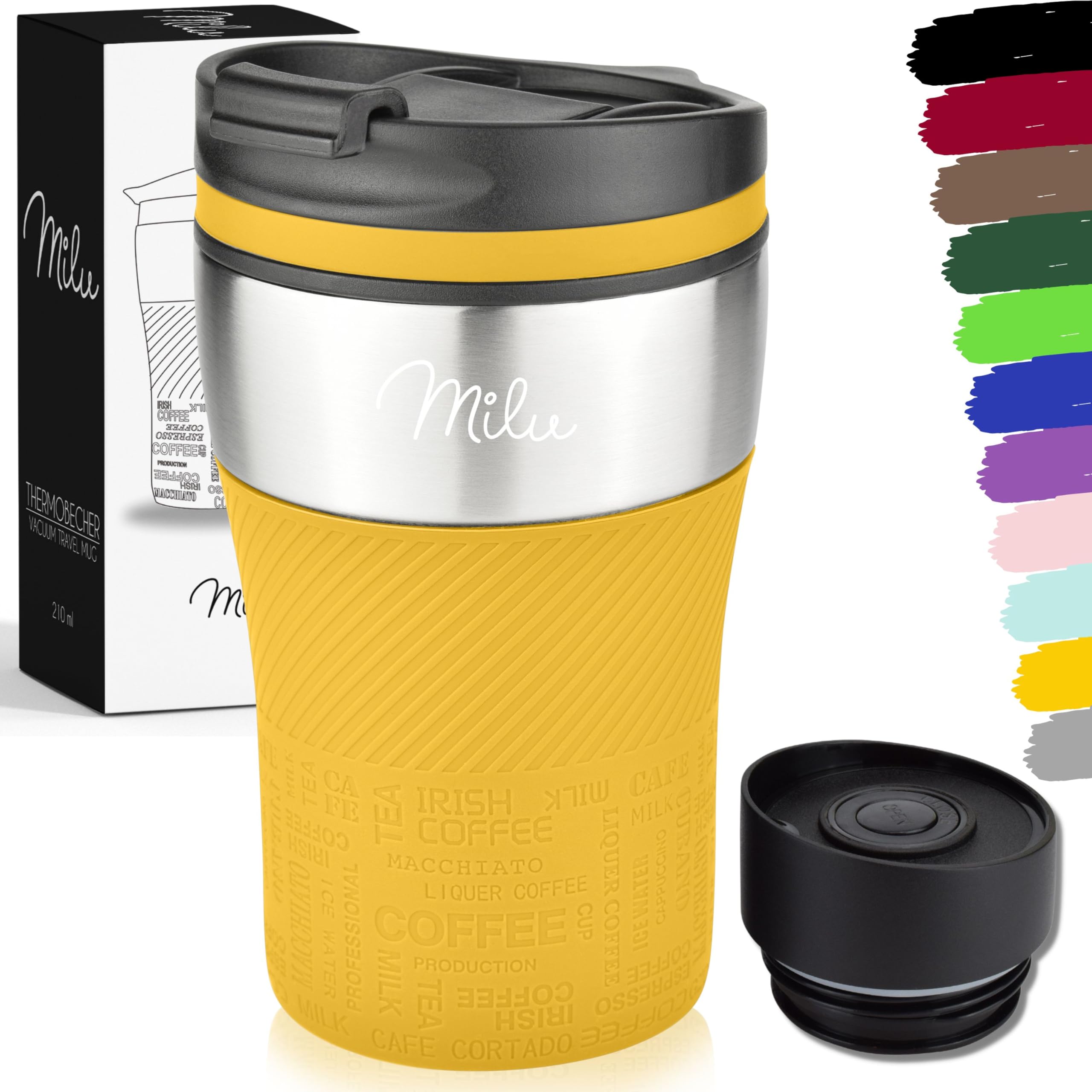 Milu Stainless Steel Vacuum Insulated Travel Coffee Mug 210ml, 100% Leak Proof Tumbler Keeps Cold and Warm, Double Walled Cup, Suitable for Coffee and Tea (Mango)