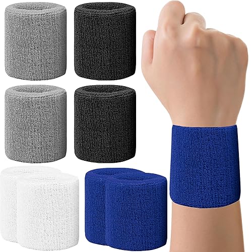 IMAGERIO Pack Wrist Sweatbands Tennis Wrist Bands Absorbent Sweat Band  for Men and Women, Breathable Cotton Sweatbands for Working Out,  Basketball,