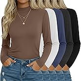 Oakgarden 5 Pack Women's Mock Turtleneck Tops Long Sleeve Multipack Base Layer Slim Fit Casual Bulk Undershirts Thermal Tees