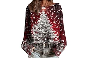 lcziwo Ugly Christmas Sweaters for Women Xmas Tree Print Crewneck Pullover Tops Long Sleeve Holiday Sweatshirt