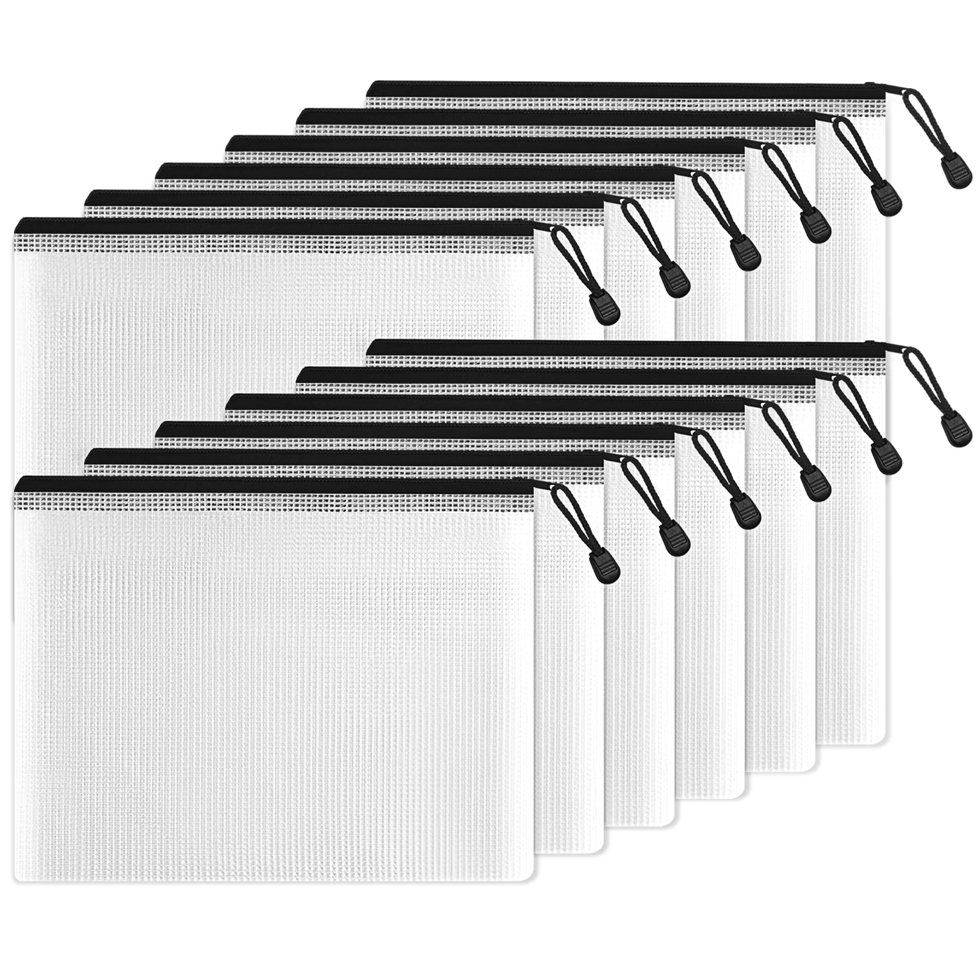 Photo 1 of SUNEE Plastic Mesh Zipper Pouch 6.8x9.2 in (Black, 12 Packs),Extra Large Water-Resistant Zip Bag for School Office Supplies, Puzzles & Games Organizing Storage