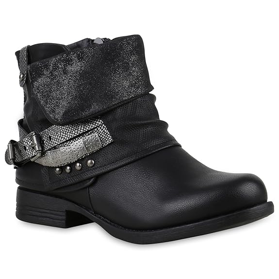 Stiefelparadies Damen Stiefeletten Biker Boots Flandell