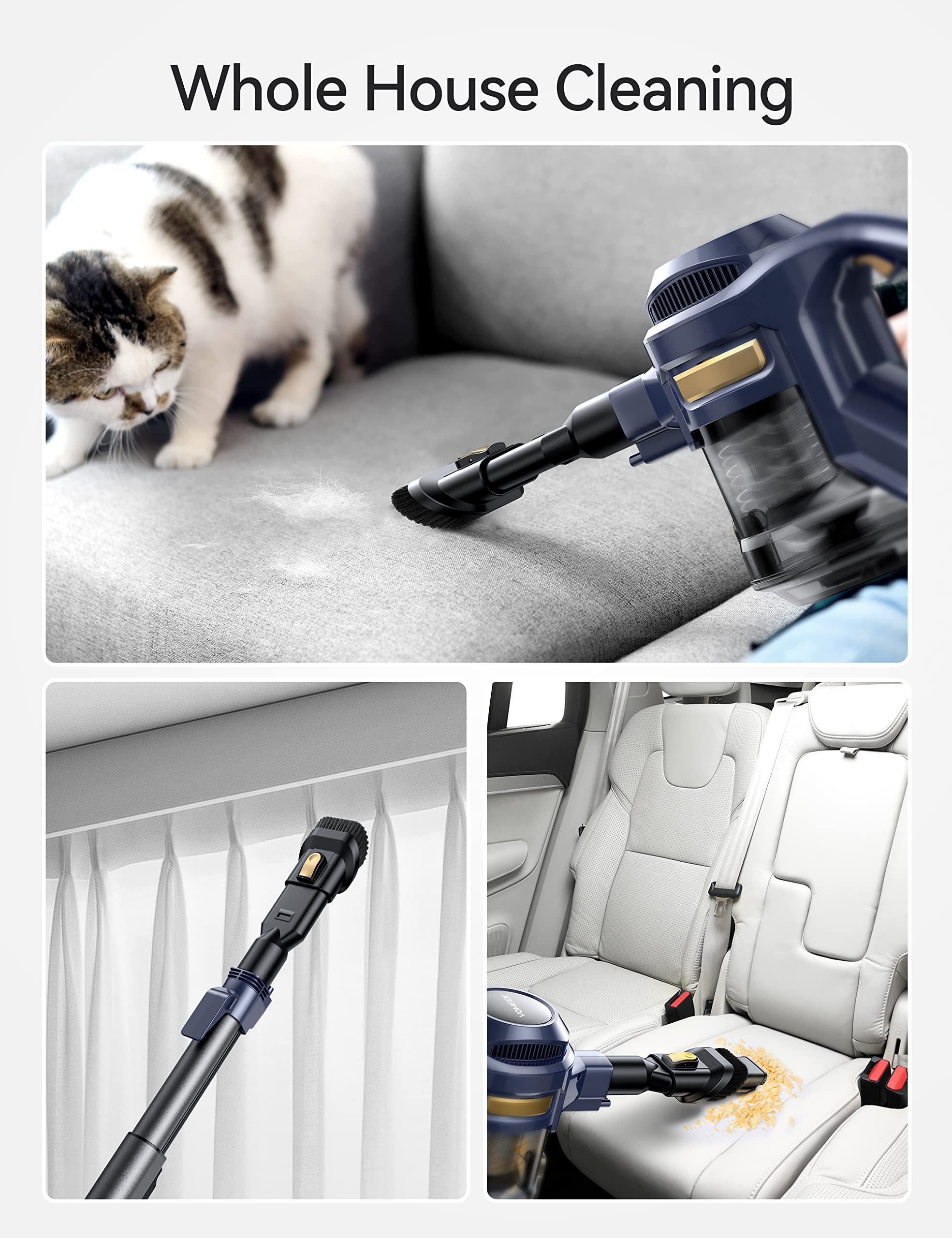 Voweek Cordless Vacuum Cleaner, Lightweight Stick Vacuum Cleaner with Powerful Suction, Detachable Battery, 1.3L Dust Cup, 4 in 1 Handheld Vacuum for Home Hard Floor Carpet Pet Hair