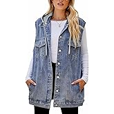 Anzber Women's Denim Vest Sleeveless Button Denim Jacket