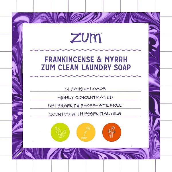 INDIGO WILD ZUM CLEAN LAUNDRY SOAP – PLANT-BASED LIQUID LAUNDRY SOAP – CONTAINS BAKING SODA, ESSENTIAL OILS & SAPONIFIED COCONUT OIL – FRANKINCENSE & MYRRH SCENT – 64 FL OZ