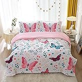 Wajade Butterfly Comforter Set Queen Size for Girls Kids Teens Lightweight Bed in A Bag Colorful Butterflies Flower Leaves Bedding Set All Season with 1 Comforter and 2 Pillowcase