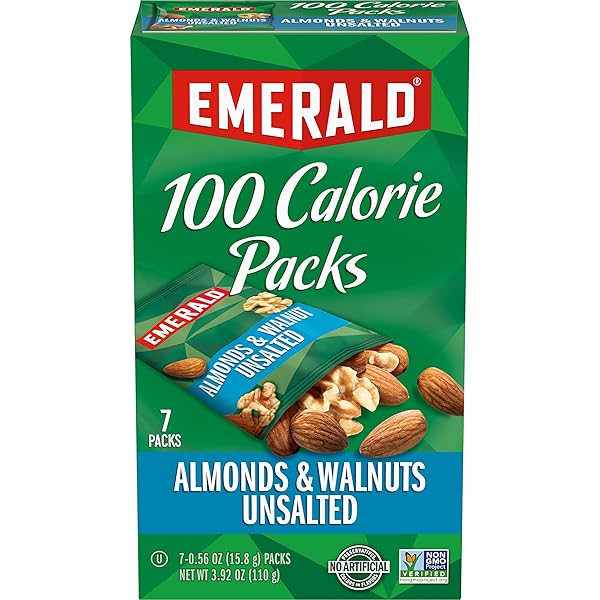EMERALD NUTS UNSALTED ALMONDS AND WALNUTS 7 CT (1-PACK), 100-CALORIE INDIVIDUAL PACKS OF NUT BLEND, KOSHER CERTIFIED, NON-GMO, CONTAINS NO ARTIFICIAL PRESERVATIVES, FLAVORS OR SYNTHETIC COLORS