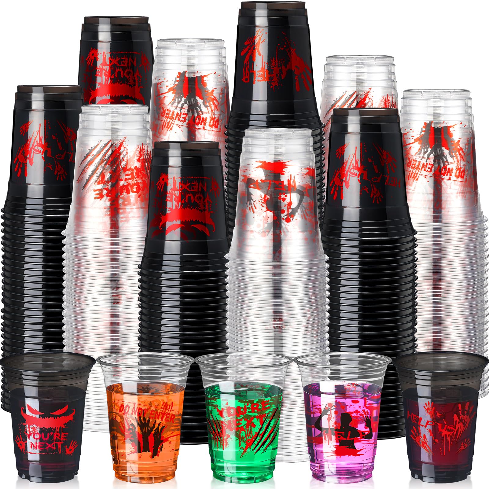 Photo 1 of Sliner 120 Pack Blood Print Plastic Cups - 16 oz Bloody Hand Print Disposable Halloween Drinking Cups for Scary Party Supplies, Juice, Soda Decorations