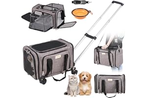 VEVOR Cat Carrier with Wheels, Airline Approved Rolling Pet Carrier with Telescopic Handle and Shoulder Strap, Dog Carrier wi