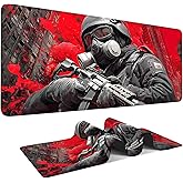 Large Extended Gaming Mouse Pad - Military Soldier Design, Soft Fabric Desk Mat with Non-Slip Rubber Base, Extra Long Mousepad for Gaming, Office, Keyboard & Mouse, 35.43 x 15.75 in