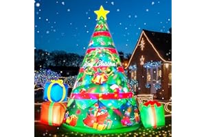 zukakii 7FT Christmas Inflatables Tree Built-in 360° Rotating Colorful LEDs & Lighted Star, Christmas Decoration Outdoor Blow up Yard Decorations with 3 Gift Boxes for Xmas Party Holiday Indoor