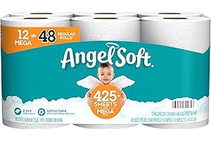 Angel Soft Toilet Paper, 12 Mega Rolls = 48 Regular Rolls, 425+ 2-Ply Sheets Per Roll