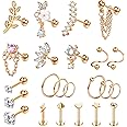 FIBO STEEL Cartilage Earring Conch Piercing Jewelry Helix Earrings Tragus Earrings for Women 16G 20G 316 Surgical Stainless Steel Opal CZ Labret Jewelry Cartilage Stud