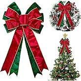 HIENAJ Large Velvet Bows for Wreath - Red & Green Christmas Decor for Indoor/Outdoor Use