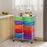 Yaheetech 15 Drawer Plastic Storage Cart with 6 Lockable Wheels Multicolor view 9