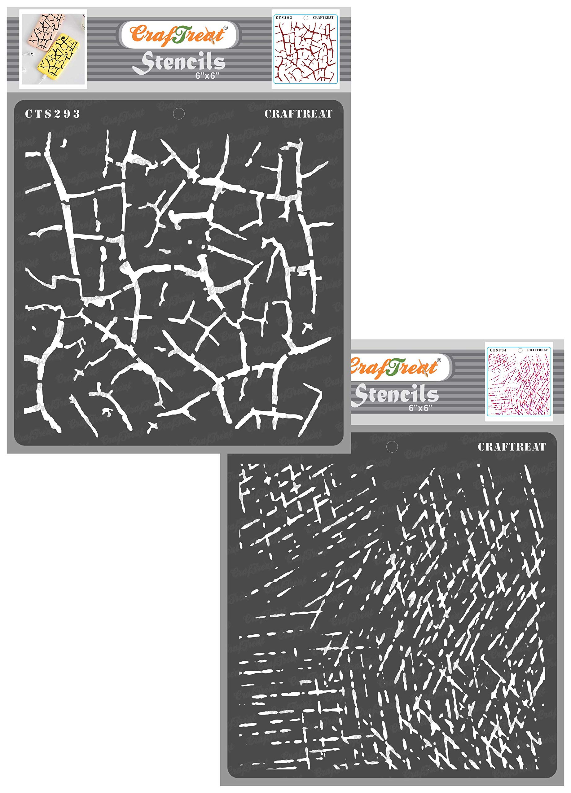 CrafTreat Reusable Texture Crackle Stencils for Painting on Wood, Canvas, Paper, Fabric, Floor, Wall and Tile - Crocodile Crackle and Scratches - 2 Pcs - 6x6 Inch Each - DIY Art and Craft Stencils