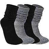 APLZGMG 2Pairs Soft Slouch Socks for Women, Crew Scrunch Socks Cute Frilly Socks, Spring Winter Long Boot Socks for Women Girls (Size 6-12) Black